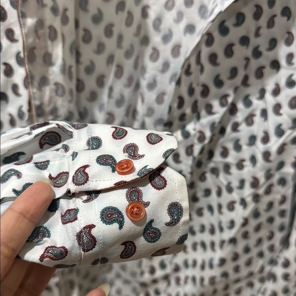 Tavion White Paisley Print Men's Dress Shirt - Picture 4 of 10
